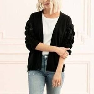 NEW Rachel Parcell Black Ruffle Sleeve Open Front Cardigan Women's Small